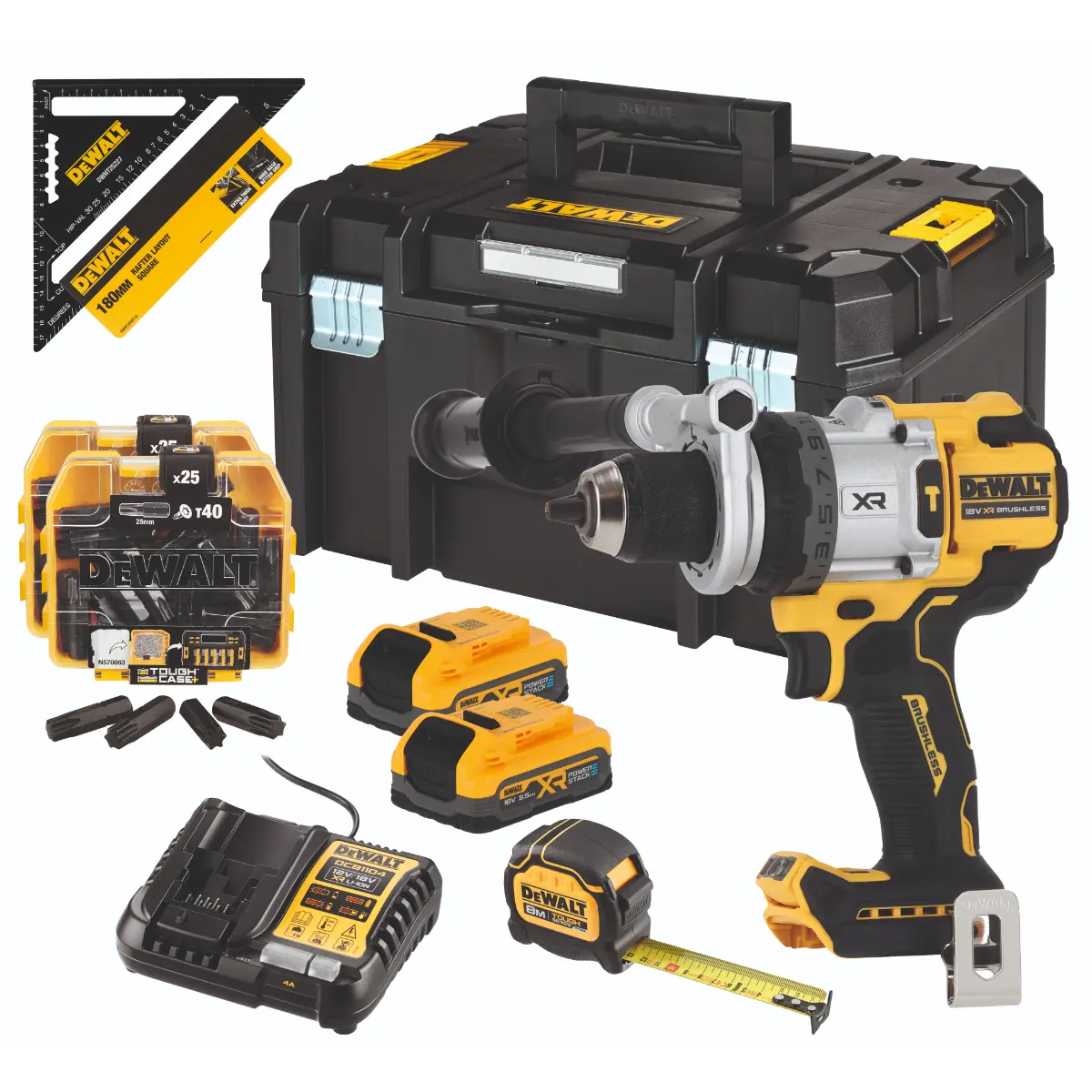 DEWALT 18V Akku Schlagbohrschrauber 2 x 5Ah PS Accessories DCD1007H2AT-QW 3518969